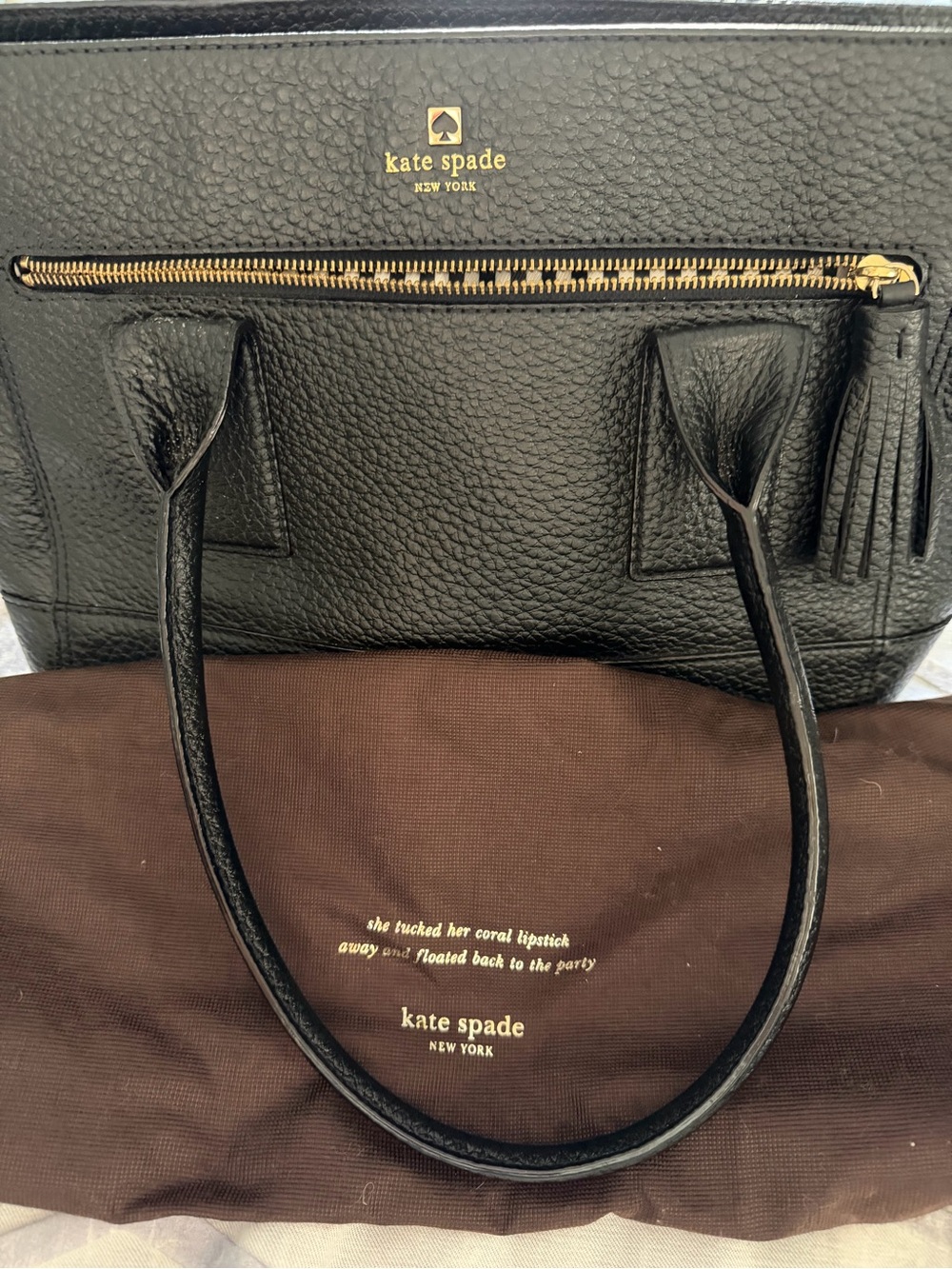 Kate Spade Satchel, black pebble leather with dust bag
